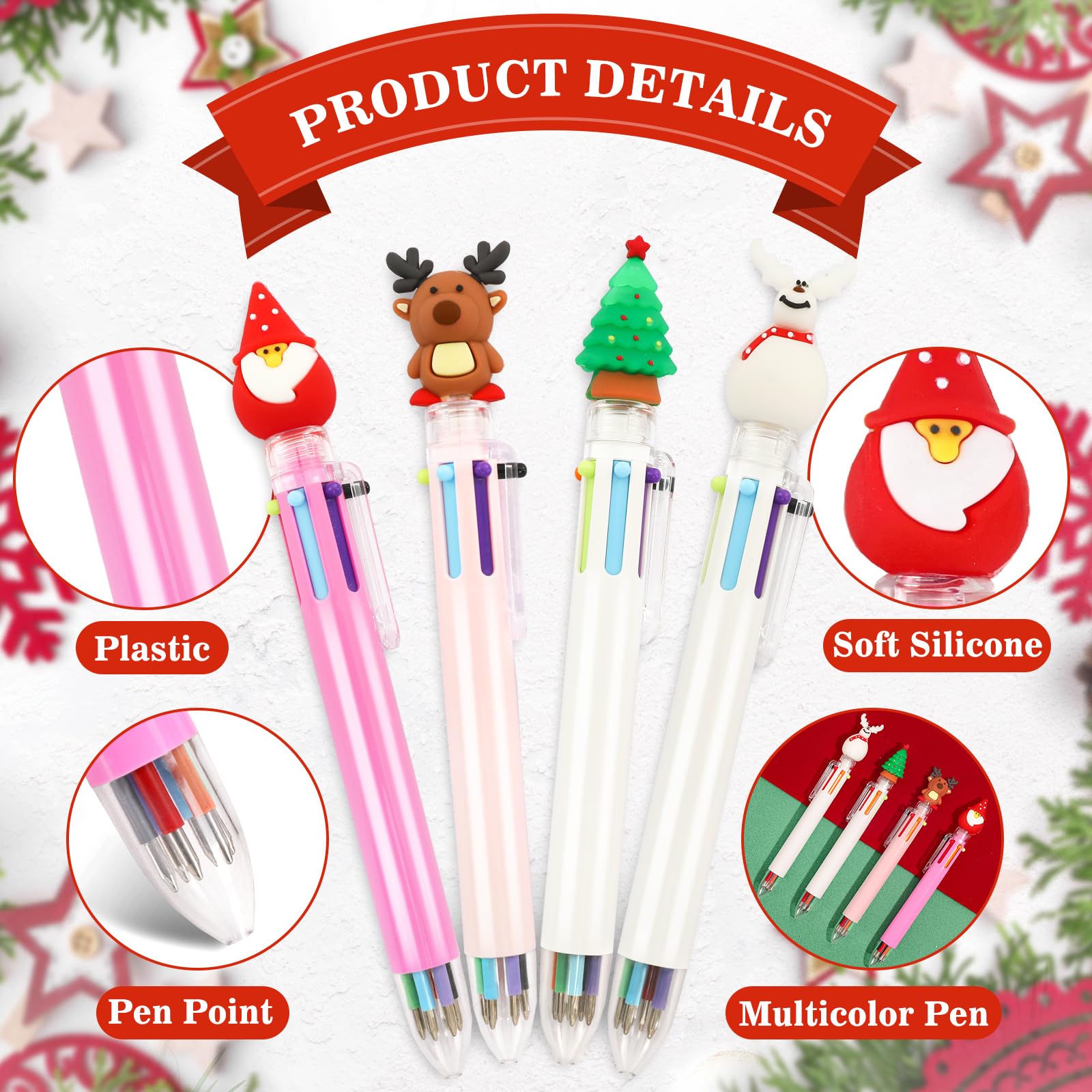 8 Penne Di Natale A Sfera Con Personaggi: Babbo Natale, Renna, Pupazzo Di Neve! Ideali Per Regalini E Scuola