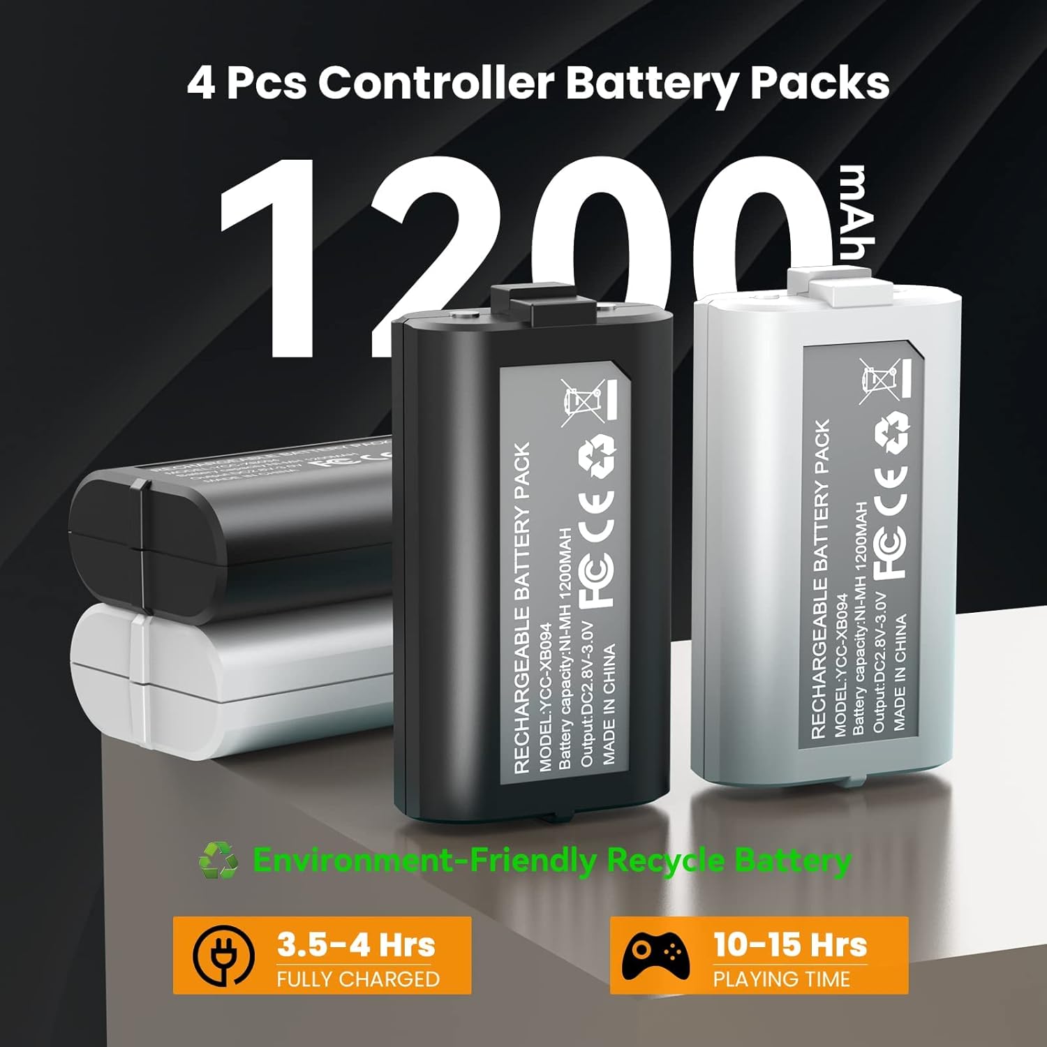 Rechargeable Battery Pack Charger for Xbox One/S/X/Elite and Xbox Series S|X, Xbox One Controller Battery Charger Station Include 4 X 1200mAh Batteries and Type-C Charging Cable and LED Indicator