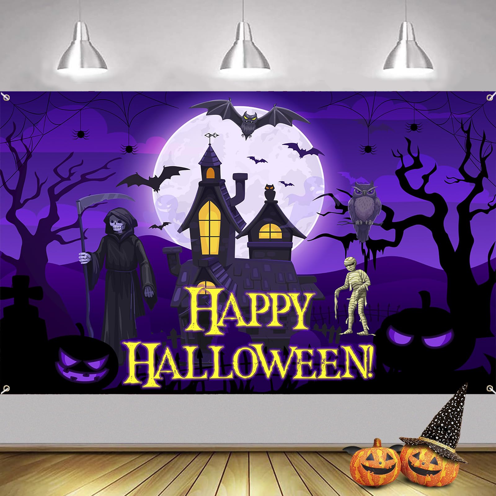 ペローナ　ハロウィンデザインシート Amazon.co.jp: ハロウィンバナー デコレーション 特大生地 黒紫