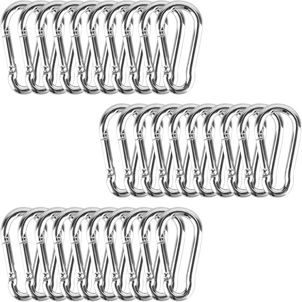 Lot de 30 petits mousquetons en acier inoxydable - 4 x 40 mm - Porte-clés - Mousquetons en aluminium - Pour la pêche, la randonnée, le sac à dos - Argenté - 1