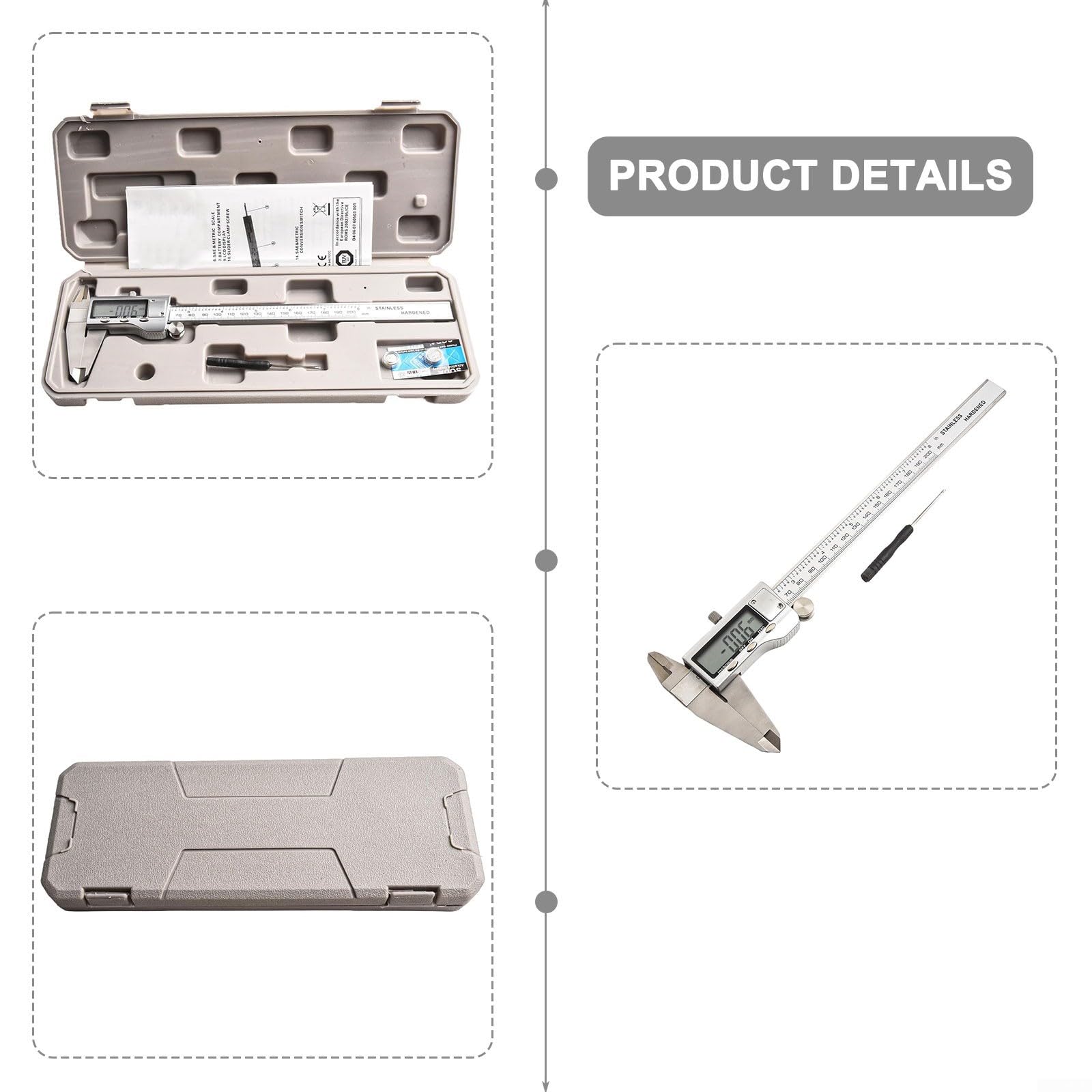 Calibre digital de acero inoxidable, pantalla electrónica precisa con precisión de 0,04 mm, ideal para trabajar metales y taller, 0-150 mm, duradero