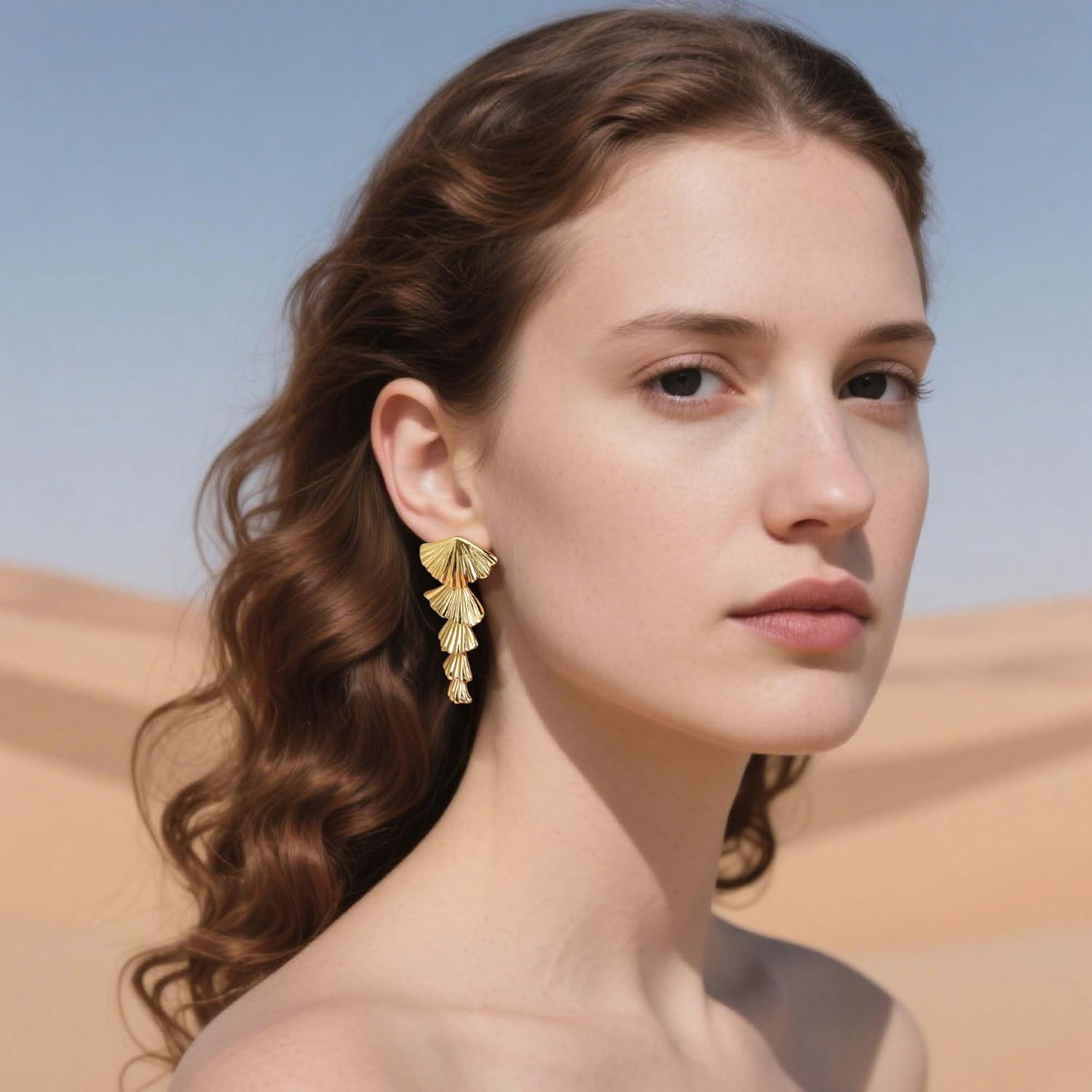 Statement Earrings for Women Gold Plated Dangle Drop Earrings Geometric Disc Leaf Chunky Stud Earring Trendy Jewelry - Image 4