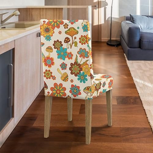 Miniatura 6 de HUGS IDEA Mushroom Seat Covers for Dining Room Chairs Set of 6 Boho Floral Stretch Chair Slipcovers Protector Removable and Washable Kitchen Dining