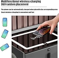 Vista 3 de Mesita de noche con cajón de bloqueo de huellas dactilares, inteligente con carga inalámbrica/2 puertos USB y luces LED, mesa auxiliar con altavoz