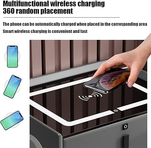 Miniatura 3 de Mesita de noche con cajón de bloqueo de huellas dactilares, inteligente con carga inalámbrica2 puertos USB y luces LED, mesa auxiliar con altavoz