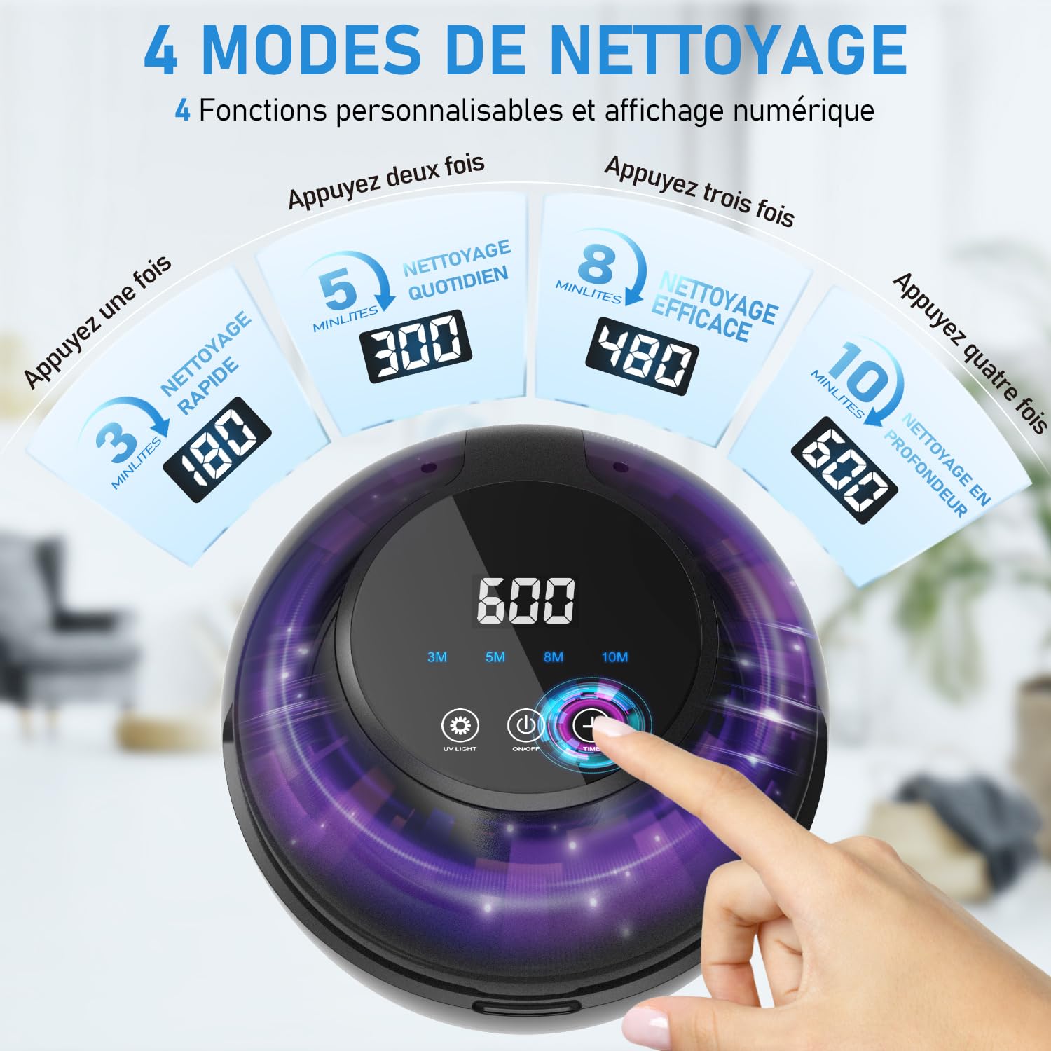 Nettoyeur Ultrasons 50000Hz 250ML Ultrasonic Cleaner avec 6 UV Lampe pour Prothèses Dentaires