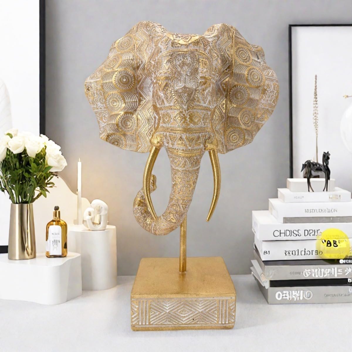 Statuetta in resina a forma di testa di elefante portafortuna in stile nordico, decorazione creativa per la casa, per soggiorno, ingresso e Feng Shui
