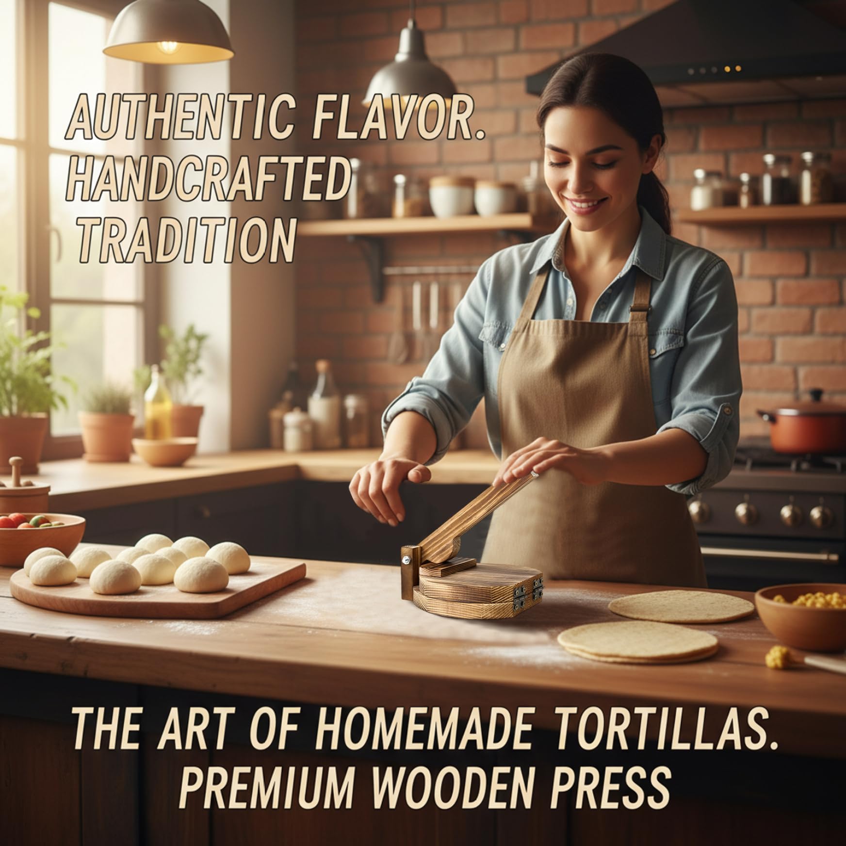 Prensa de tortillas de madera, máquina para hacer dumplings de alta resistencia para envoltorios y repostería |.Prensa de Masa de Madera Natural para Tortillas y Dumplings Caseros (Marrón Oscuro), De