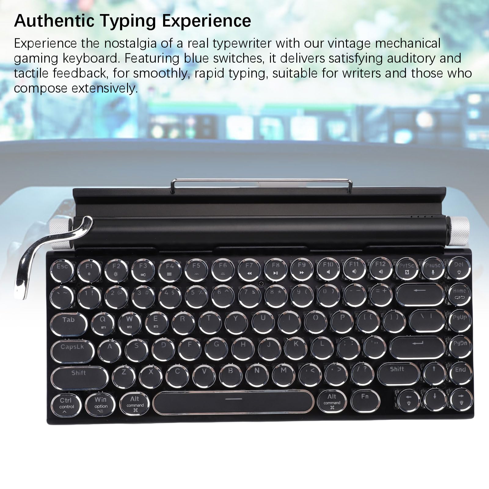 Topiky Bezprzewodowa Klawiatura Maszyny do Pisania, Mechaniczna i Retro Klawiatura Maszyny do Pisania, Klawiatury Gier, Bezprzewodowe Klawiatury Bluetooth dla Tabletu Telefon (BLACK)
