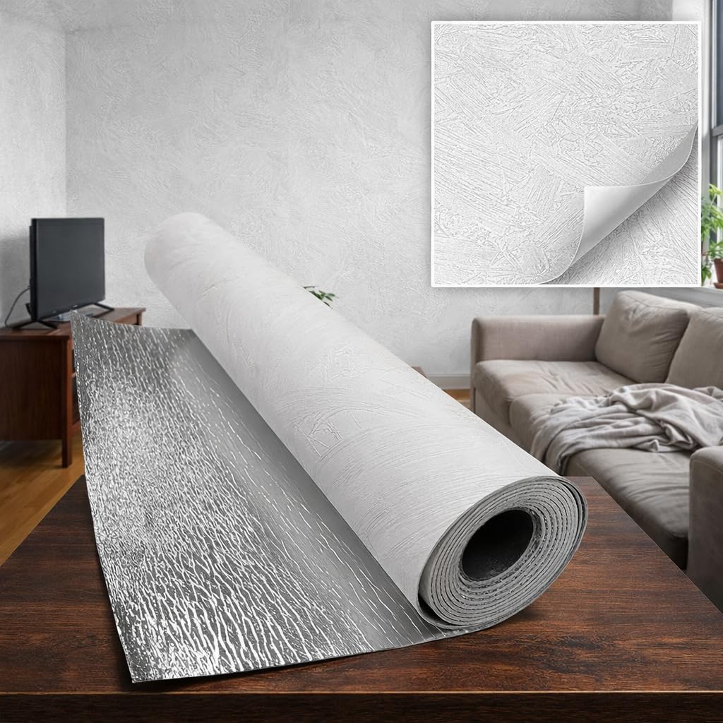 I K H E Malarka 1,8 m² SXP Selbstklebende 3D Wandverkleidung Rolle 60x300 cm – Flexible Wandpaneel in Beton Steinoptik – Wasserfest & Wärmedämmend, Tapete für Wand & Decke ((Weißer Putz WB-4001))