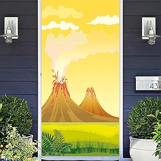 Volcano Tropical Dinosaur Banner Backdrop Dino Tanystropheus Tyrannosaurus Rex T-REX Theme Decorations Decor for SafariÂ Wild One 1st Birthday Party Baby Shower Supplies Photo Booth Props Background