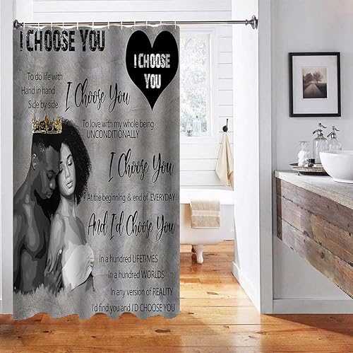 Miniatura 5 de Namdeva Cortina de ducha africana de tamaño King y Queen negro, citas románticas Love I Choose You Afro Black Man Woman Afro American Pareja