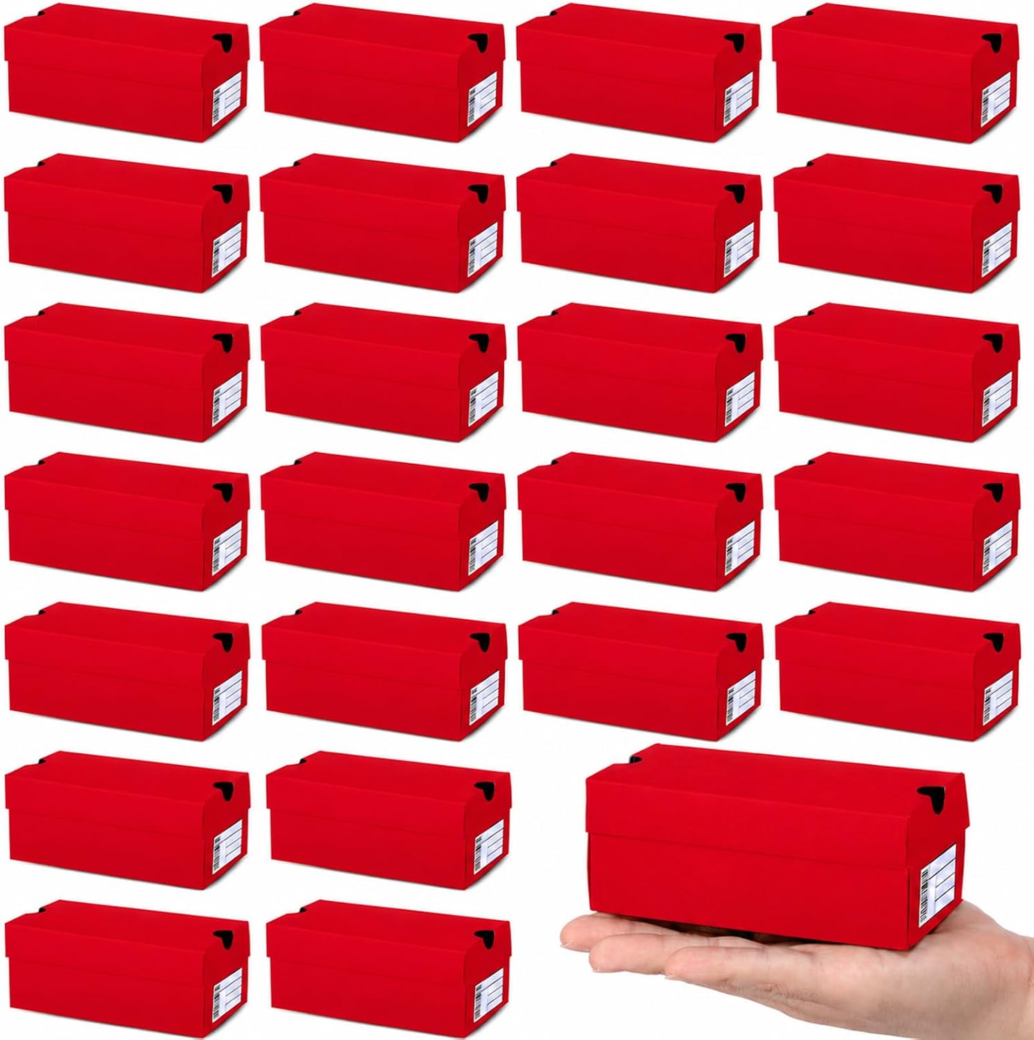 Bornerwhite 24 Sets Mini Shoe Gifts Boxes Mini Sneaker Boxes 4.7x2.5x2 Small Shoe Cases Cardboard Sports Theme Small Gift Case with Writable Label Birthday Party Favor for Candies Cookies Snacks Red
