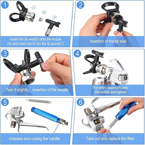 Miniatura 6 de Zhengmy 17 pistolas pulverizadoras de pintura sin aire con puntas de pulverización de protector de boquilla y filtro de pistola de pintura sin aire