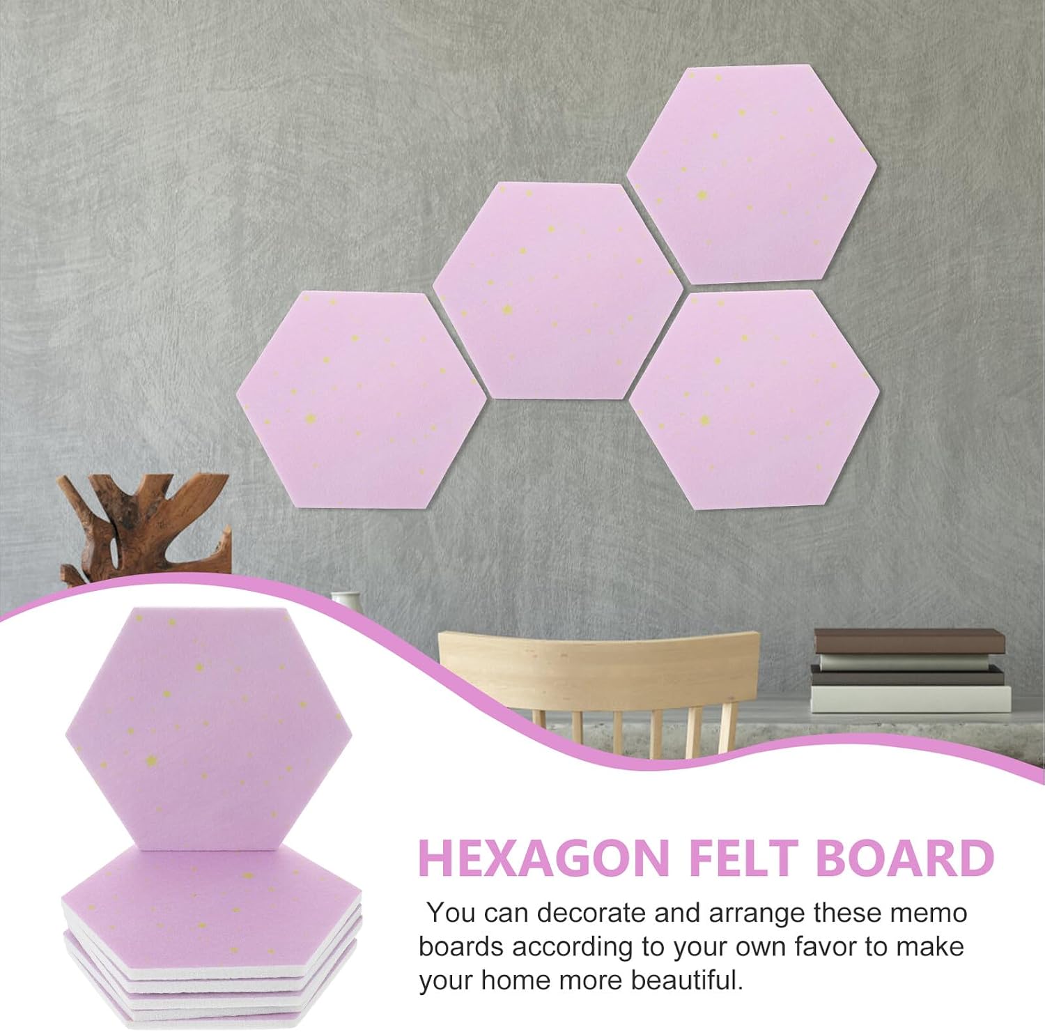 PRETYZOOM 6pcs Hexagon Felt Bulletin Boards Self-Adhesive Pin Boards for Wall Decoration Lightweight Memo Tiles for Home Office for Enamel Pins Photos Notes Display