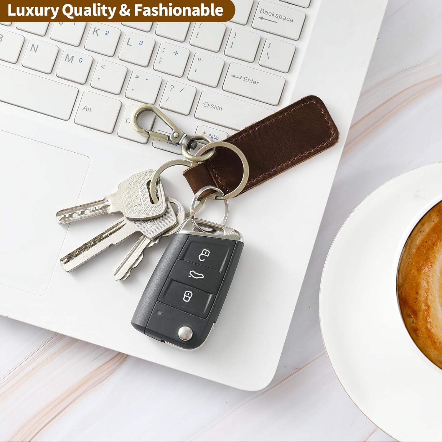 Jack&Chris Genuine Leather Car Keychain, Universal Key Fob Keychain, Leather Key Chain Holder for Men and Women, JC306