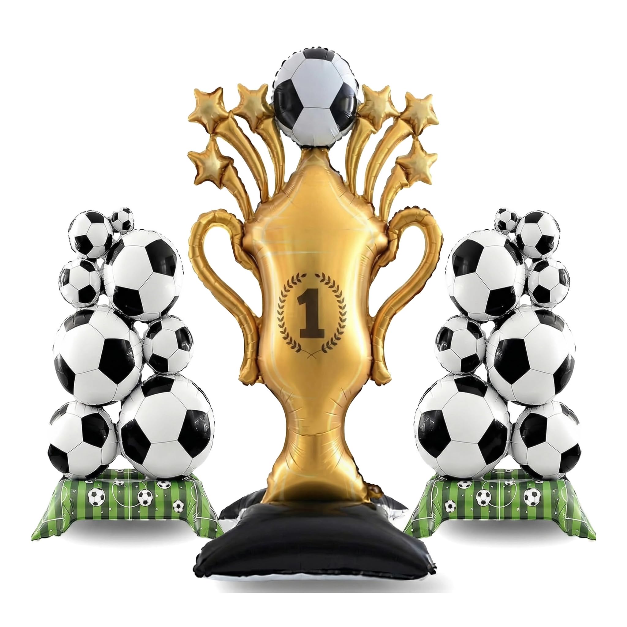 Football Party Decorations 2026 – Giant Self-Standing Trophy Balloon (82x150cm) with 2 Standing Soccer Ball Balloons (56x98cm), Football Theme Party Decor for Birthday & Match Viewing Events