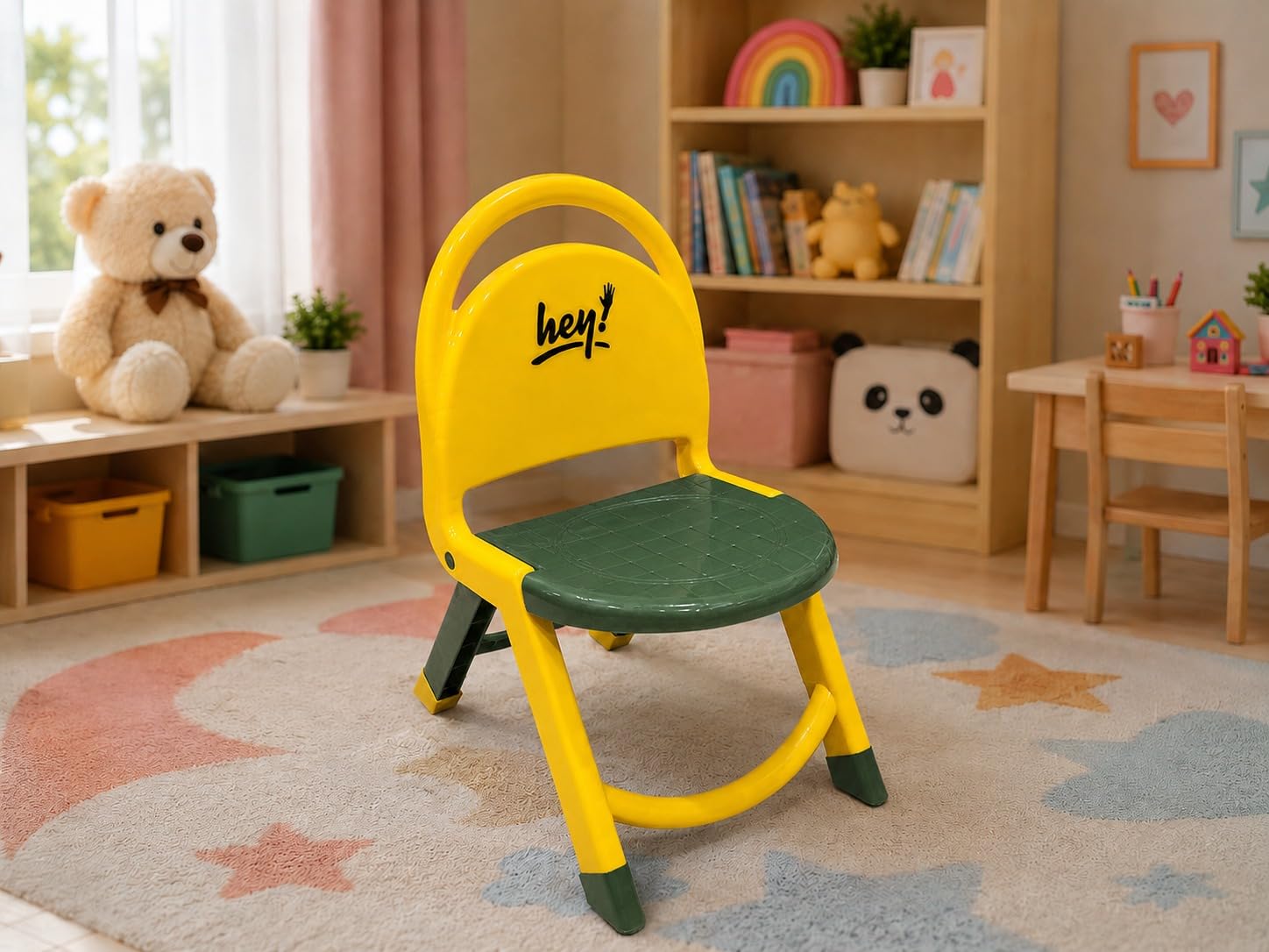 KITCHIVO™ Foldable Plastic Chair for Kids | Folding Study Chair | Portable Children's Chair | Lightweight | Anti-Slip Feet | Indoor Outdoor | Space Saving (Yellow & Green)-image-24
