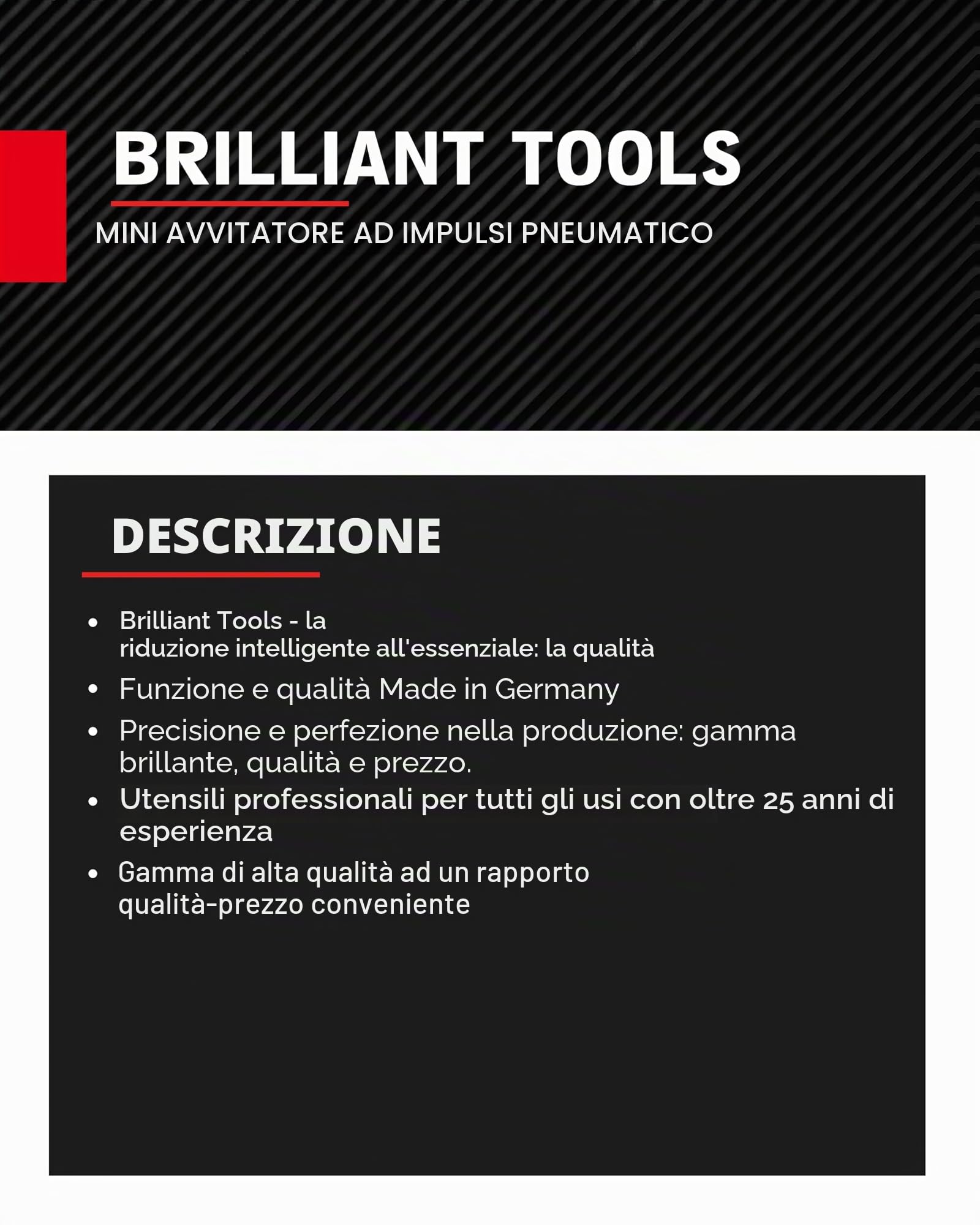 Brilliant Tools BT160400 1/2" Mini avvitatore ad impulsi ad aria compressa, 1.240 Nm