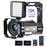 5K Video Camera Camcorder, 56MP UHD WiFi IR Night Vision Vlogging Camera for YouTube, 18X Digital Zoom Touch Screen Vlog Camera with External IR Night Light, Lens Hood, Stabilizer, 2 Batteries