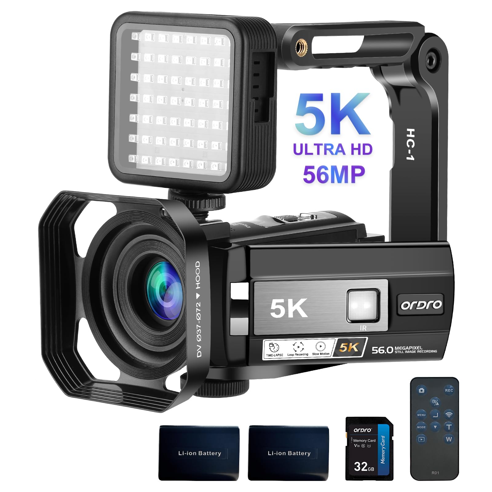 ORDRO 5K Video Camera Camcorder, 56MP UHD WiFi IR Night Vision Vlogging Camera for YouTube, 18X Digital Zoom Touch Screen Vlog Camera with External IR