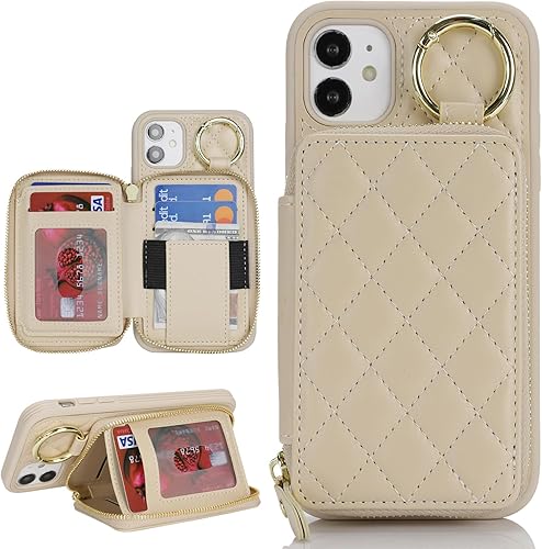Miniatura 7 de Funda tipo cartera con tarjetero para iPhone 11, funda para iPhone 11, con cremallera y ranura para soporte, para mujeres y hombres, 6.1 pulgadas