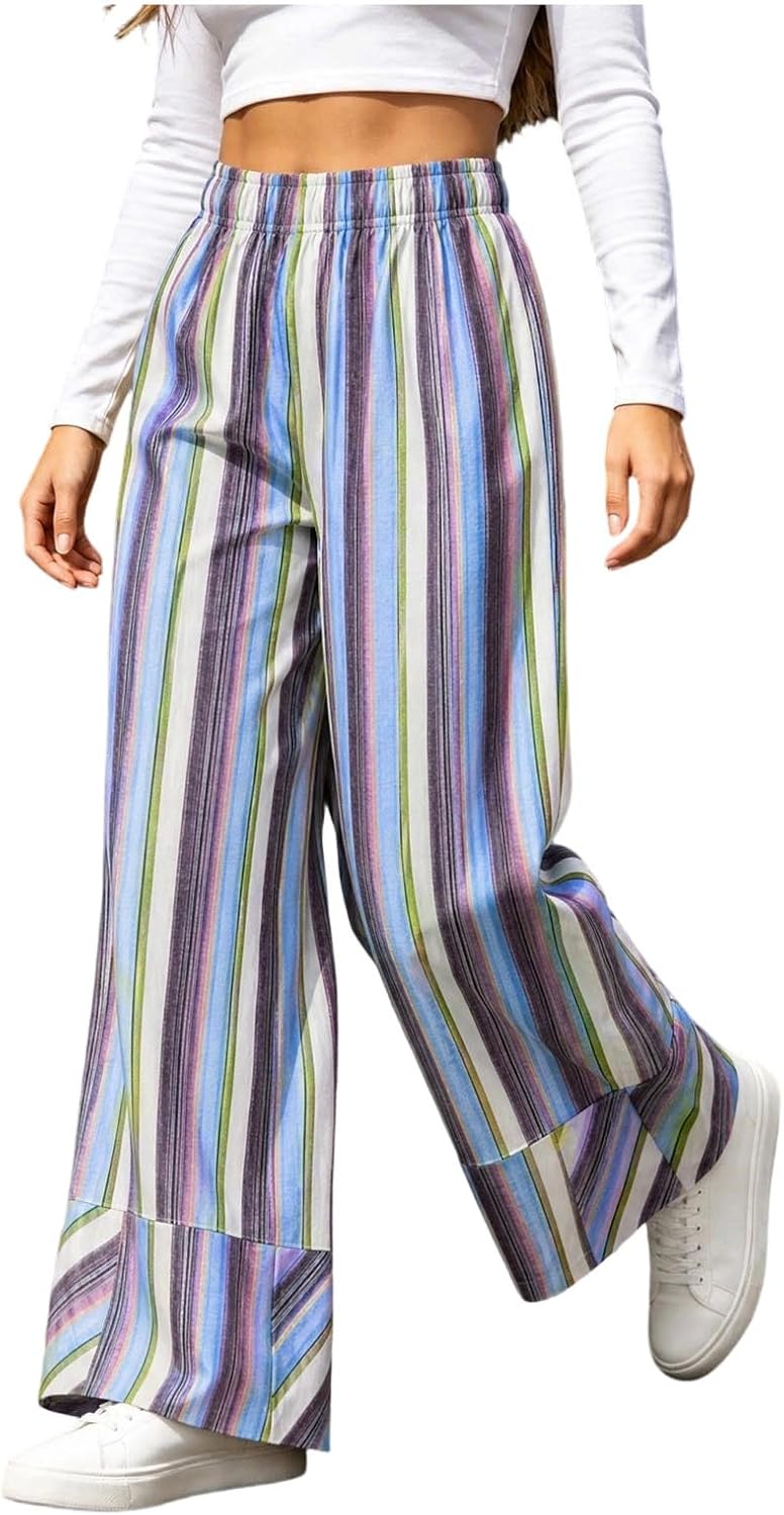 Womens Striped Wide Leg Palazzo Pants High Waisted Casual Pants