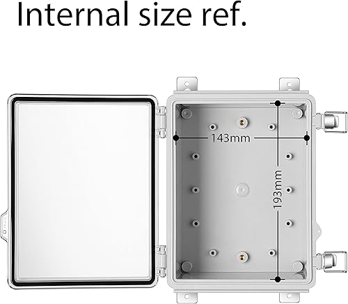 Vista 47 de Caja de conexiones, carcasa de plástico impermeable IP67 para proyectos eléctricos, cubierta gris con bisagras, incluye placa de montaje y soporte