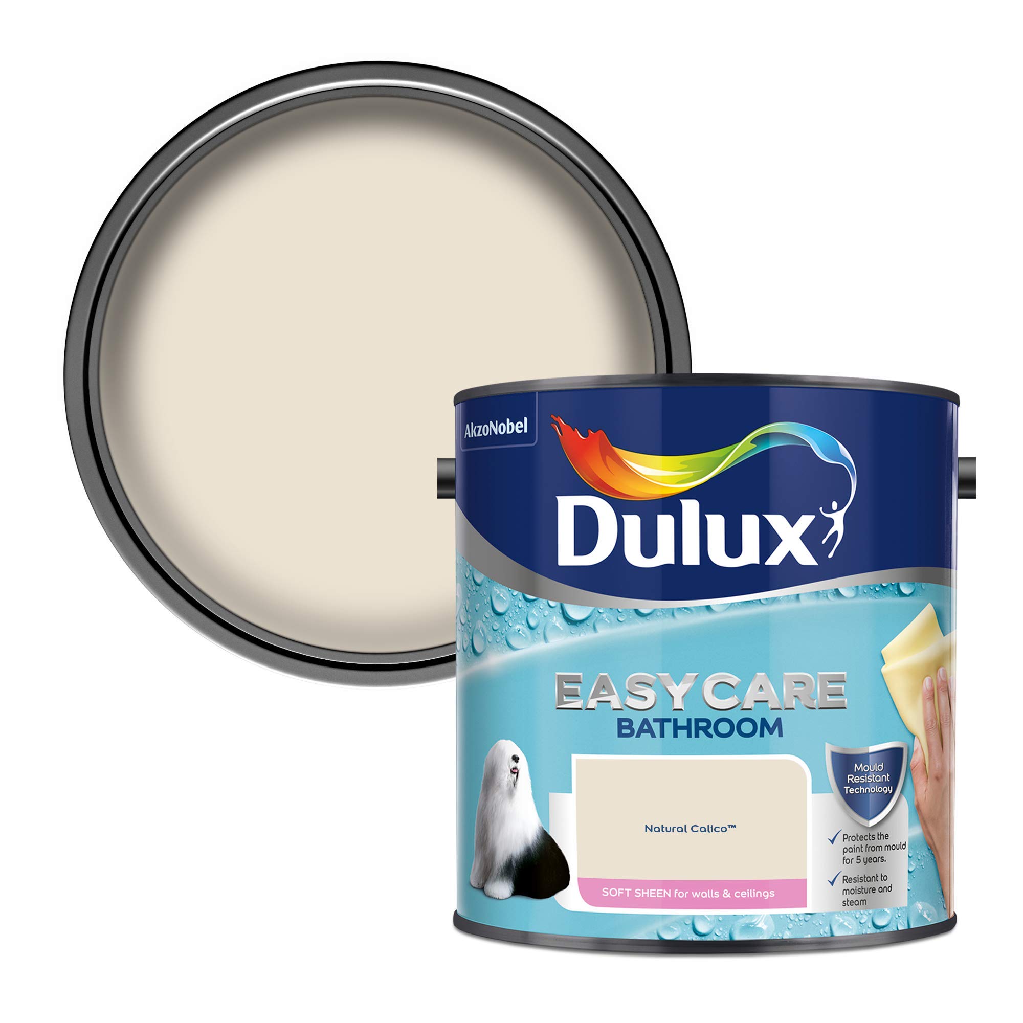 Dulux Beige Bathroom Soft Sheen Paint, 2.5L, Natural Calico 16.60 cm x 15.70 cm x 16.40 cm
