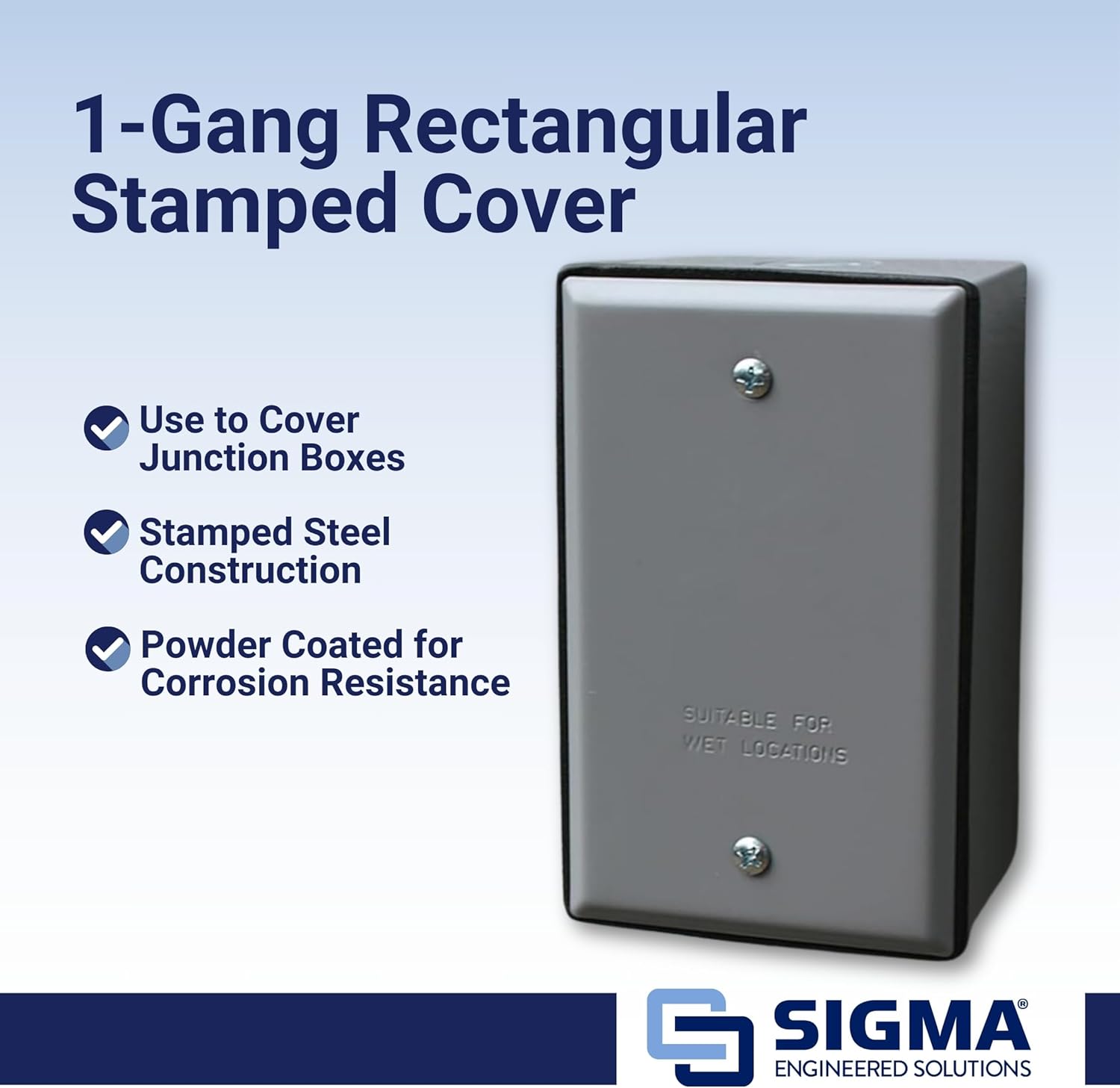 SIGMA ENGINEERED SOLUTIONS 14240 Weatherproof Outdoor Rectangular Cover Plate for Outlet Boxes, Gray, Metal, 1-Gang, 1-Pack