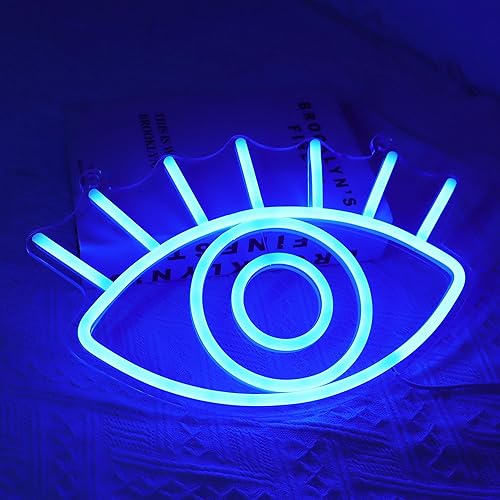 Miniatura 3 de Attivolife Letrero de neón de ojos, luz nocturna decorativa azul malvado de ojo con alimentación USB, decoración de pared para dormitorio, sala de