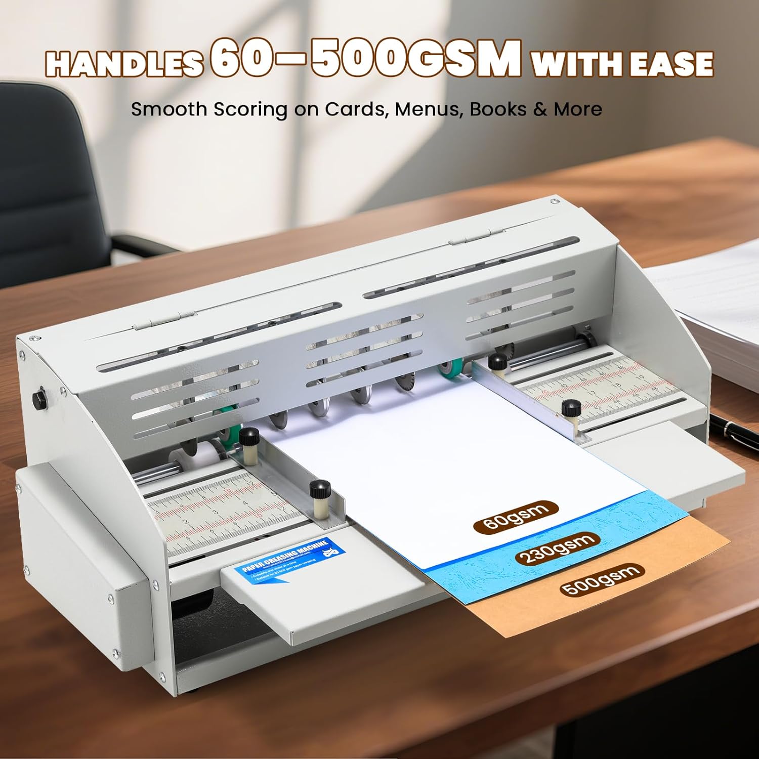 Mxmoonant Electric Creasing Machine Plus with 2X Creasing, 2X Perforating, 2X Cutting Blades, 25r/min Paper Creaser Perforator Cutter Folder for Greeting Cards Invitations Tickets 470mm 110V