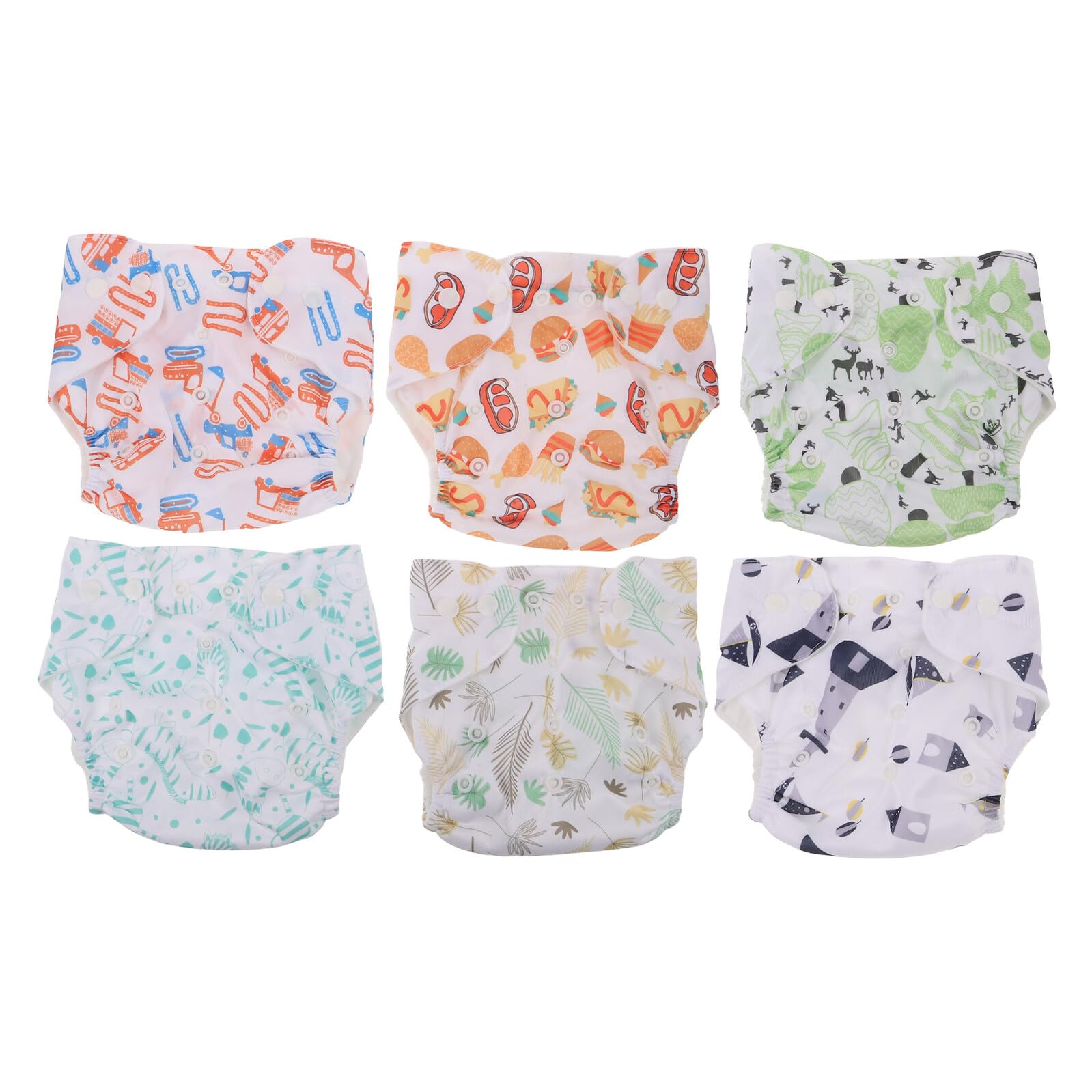 ORFOFE Pañales de Tela Reutilizables para Ñiño con Cierre a Presión Ajustable, 6 Unidades Estampadas Variadas, Absorbentes y Suaves, Ropa Interior de Entrenamiento Adecuado para