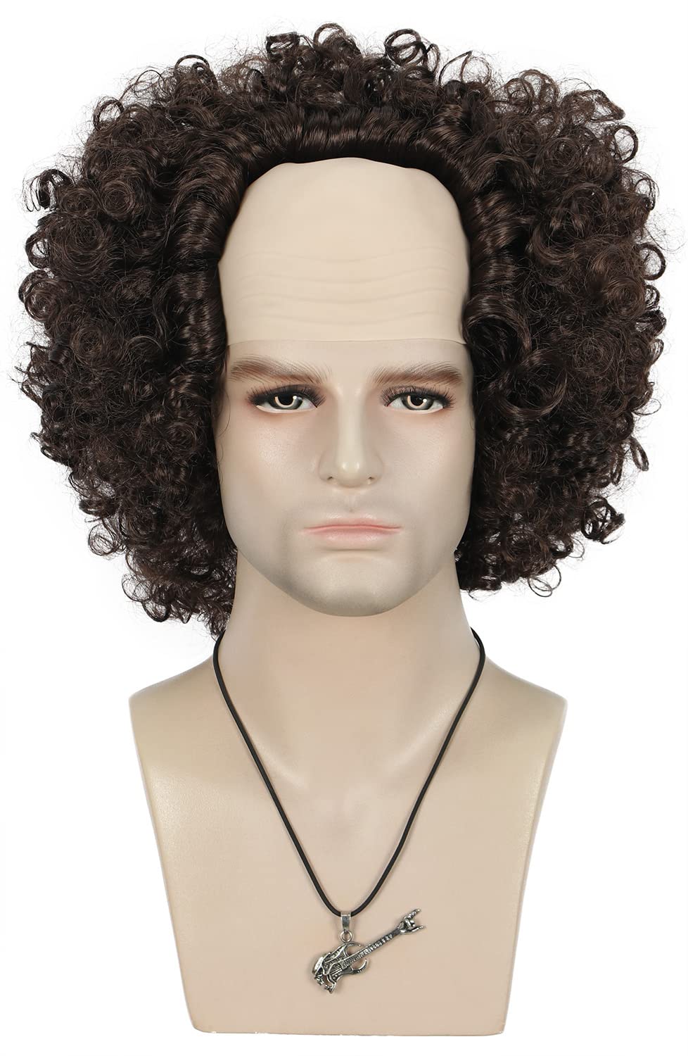 VGbeaty Adult Mens Short Curly Black Bald Afro Fluffy Wig High Temperature Resistant Synthetic Fibers Breathable Wig Cap Halloween Cosplay Costume