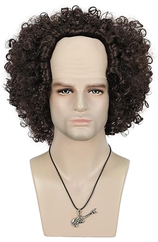 Peluca afro de onda corta para hombre y mujer, color marrón oscuro, peluca de cabeza calva esponjosa, peluca de disfraz de anime para Halloween de