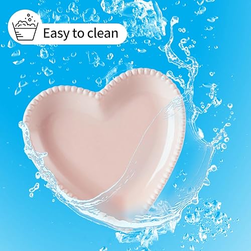 Miniatura 7 de OMAYKEY Platos de cerámica de postre de 6.3 pulgadas, platos pequeños de ensalada, platos de porcelana en forma de corazón, platos llanos para