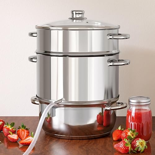 Extractor de vapor de jugo, 11 cuartos de galón de acero inoxidable 304, kit de vapor para conservas de jugo de frutasverduras, gelatina