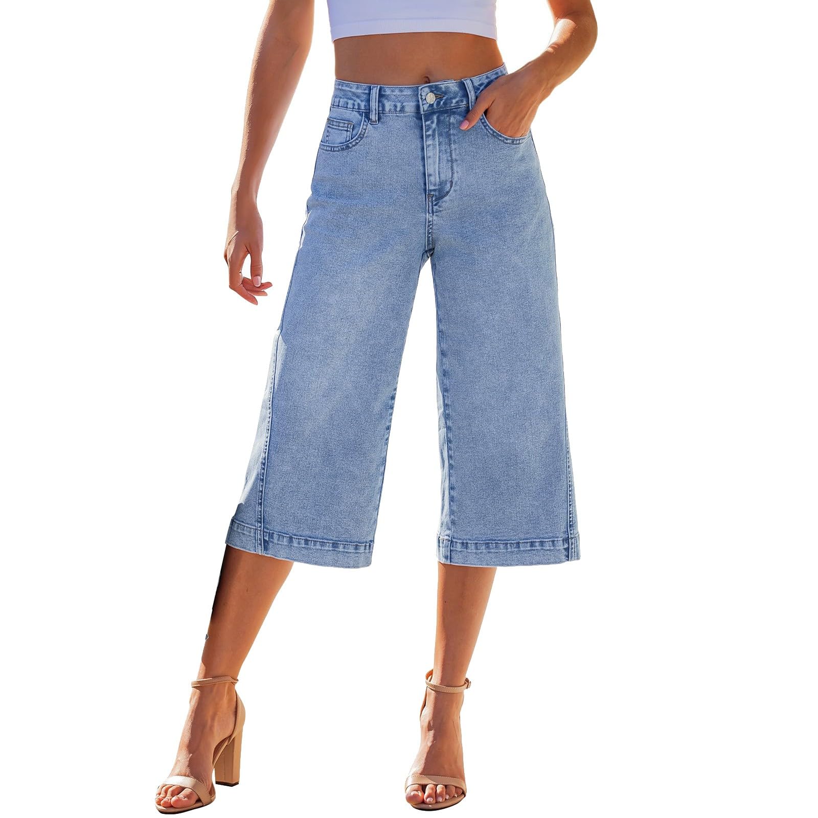 Jean 3/4 décontracté en denim léger pour les sorties d'été