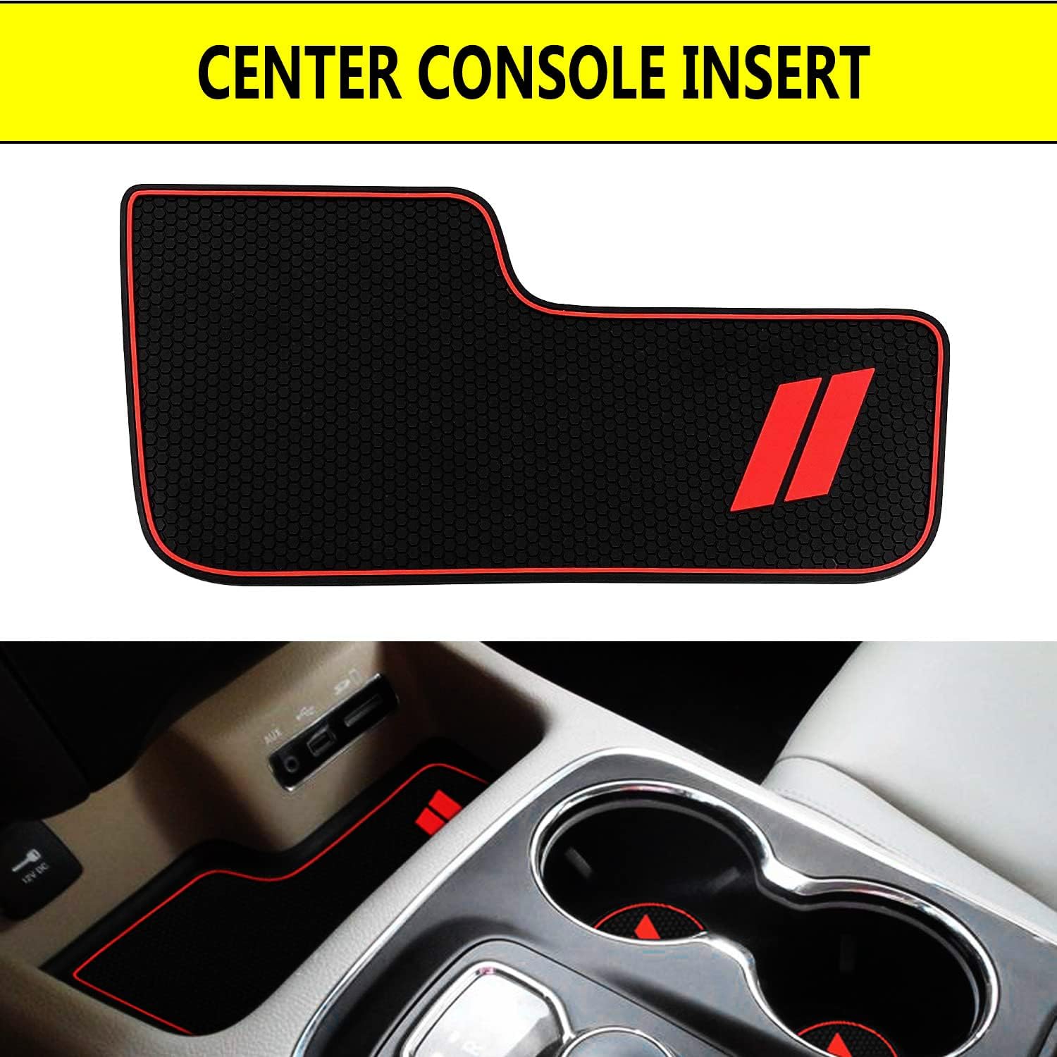 Anti-dust Custom Compatible for 2014-2020 Dodge Durango Cup Holder Insert & Center Console Shifter Liner Trim Mats | 5pc Custom Fit Non Slip Storage Bin Mat Set Interior Accessories - Red