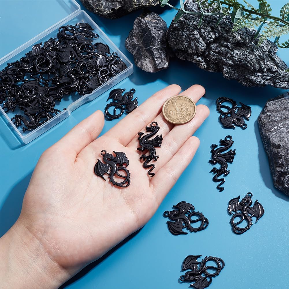 PH PandaHall 40pcs Flying Dragon Charms Chinese Zodiac Year Dragon Ornament Electrophoresis Black Dragon Totem Charms Alloy Lucky Pendants for Christmas New Year Necklace Bracelet Earrings Jewelry Making - Image 4