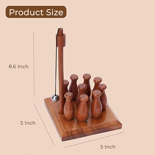 Miniatura 7 de Ajuny Juego de mini bolos hecho a mano, barra de madera para adultos y niños, juguetes de escritorio portátiles para oficina en casa, juego de 1,