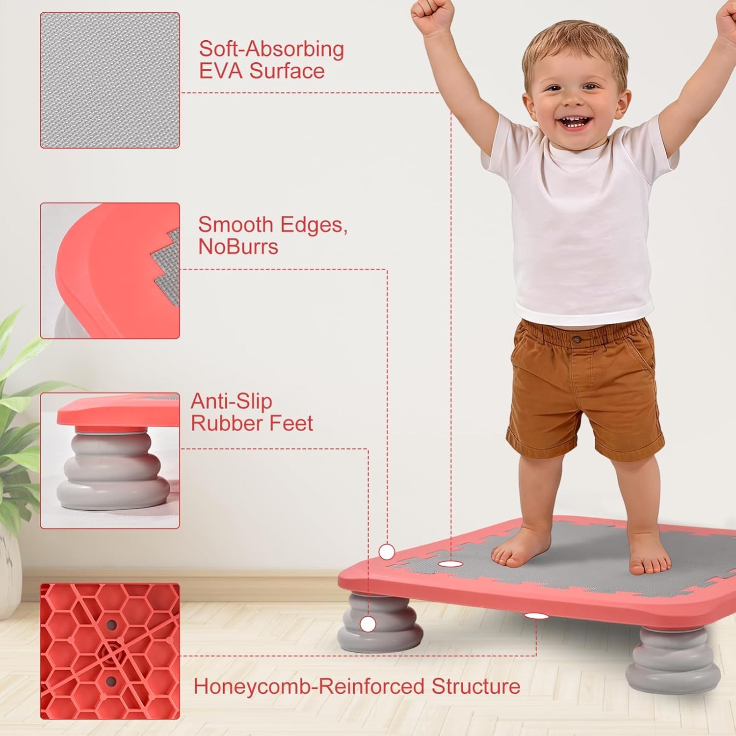 Indoor Small Trampoline for Kids Ages 3-12 | 25 Inch Square Leaps and Rebounds Trampoline | Bouncing Board with Non-Slip Base | Autisms Kid Sensory Integration Training Body-Building