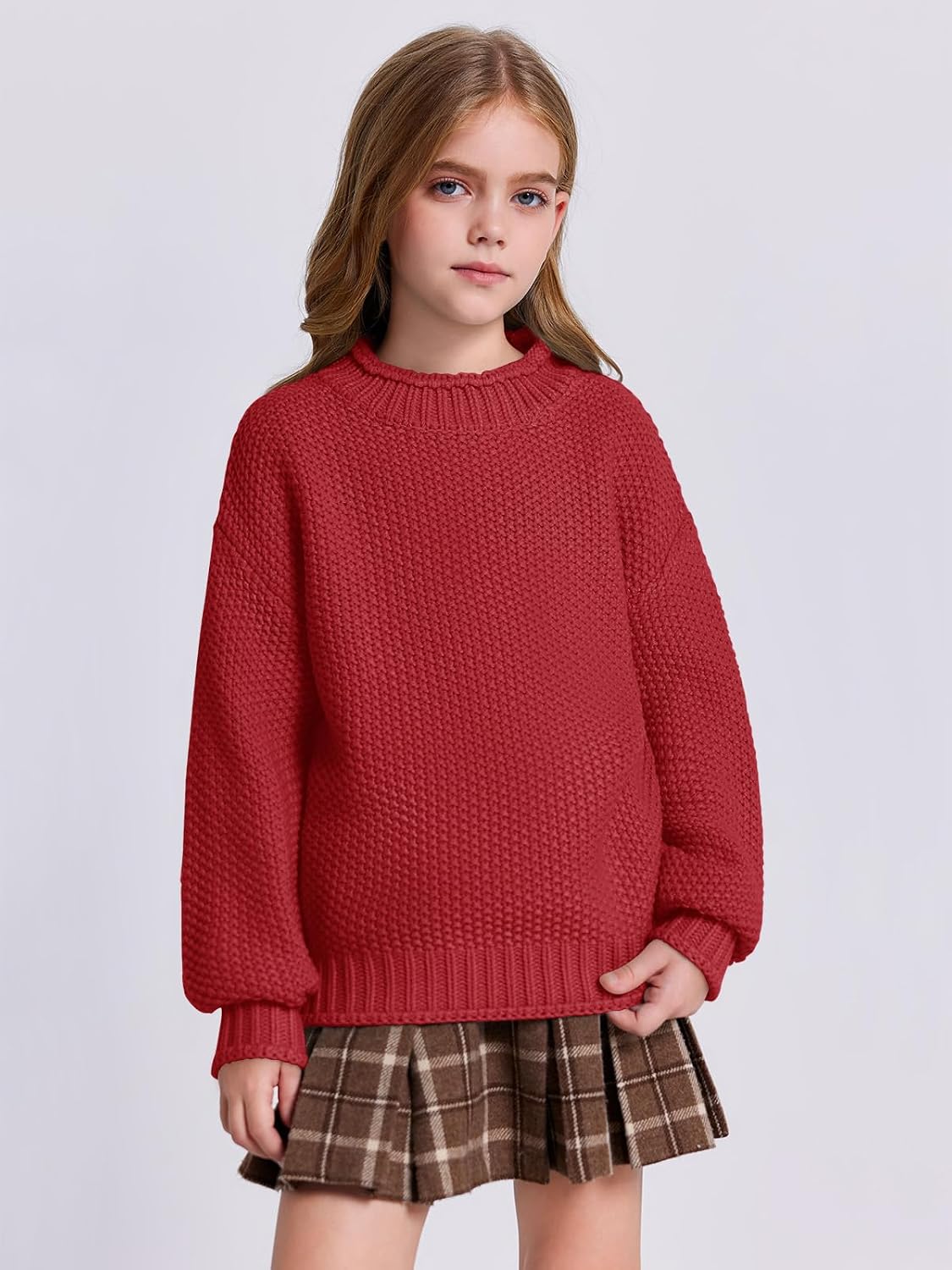 Imily Bela Girls Turtleneck Sweaters Kids Batwing Sleeve Knit Clothes Chunky Pullover Jumper