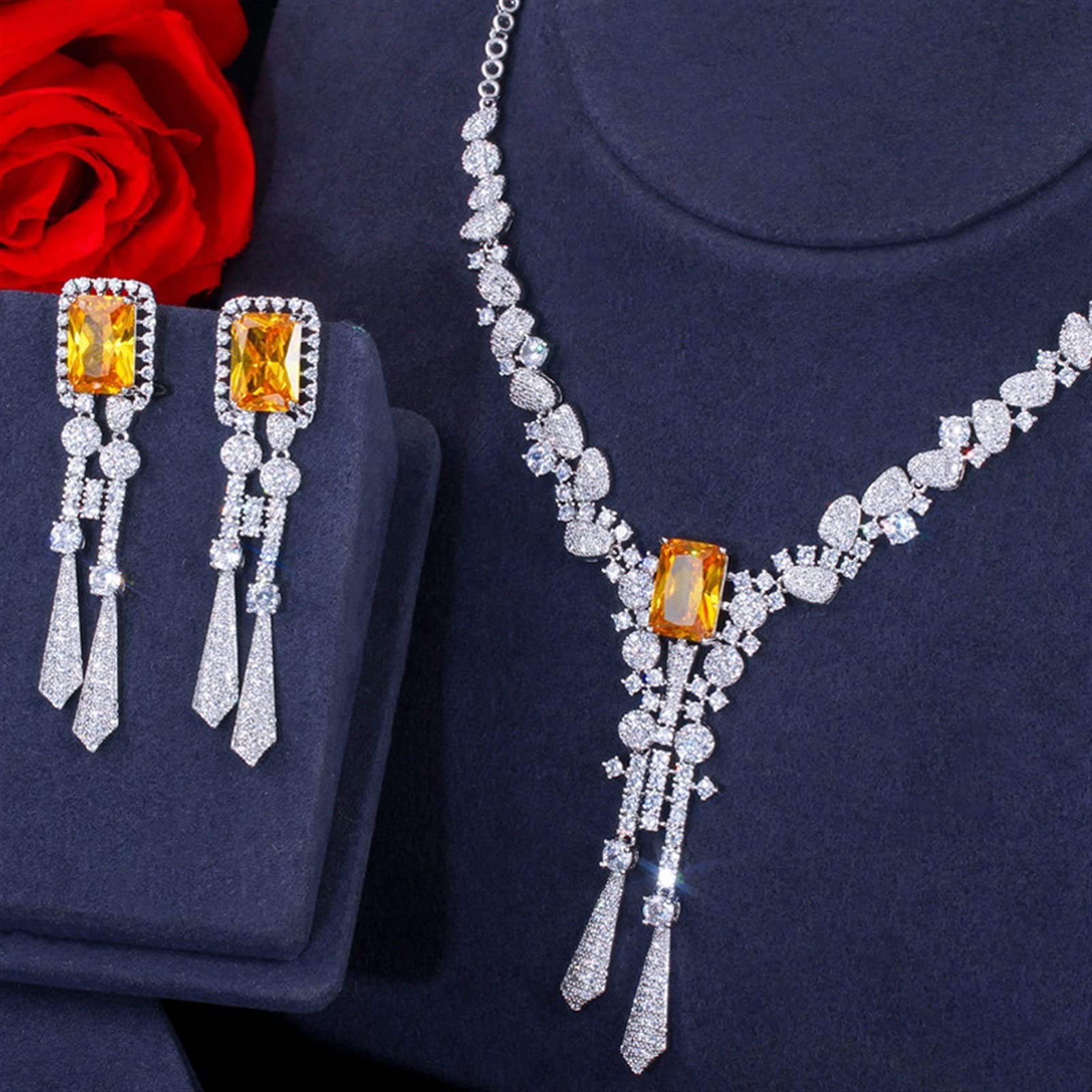 Gioielli in Argento Colore zirconi Pendenti Goccia Set di Gioielli da Sposa da Sposa Costume da Donna