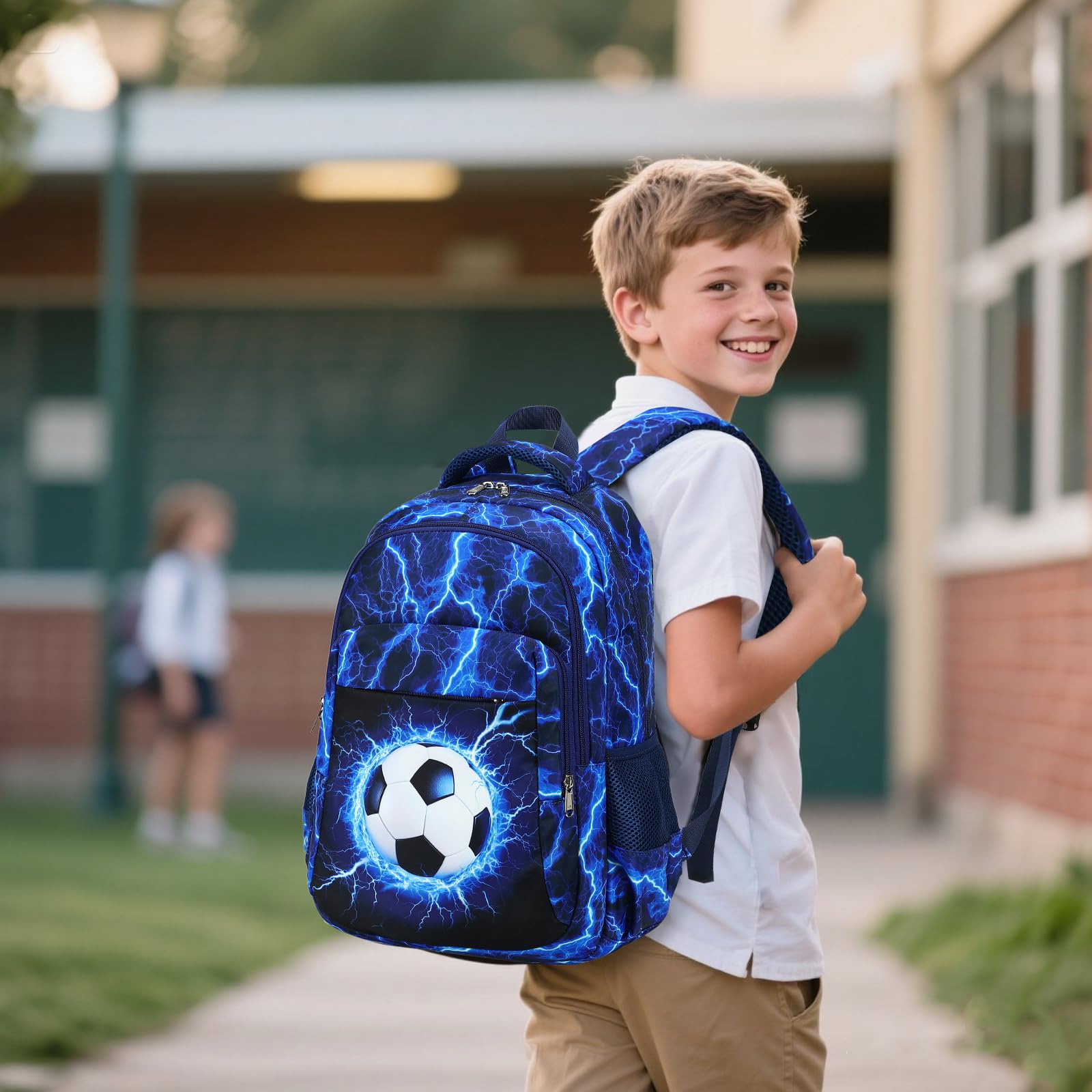 LEDAOU Mochila escolar para jóvenes y adolescentes, para niñas, para el tiempo libre, Fútbol de re, large, Mochila escolar
