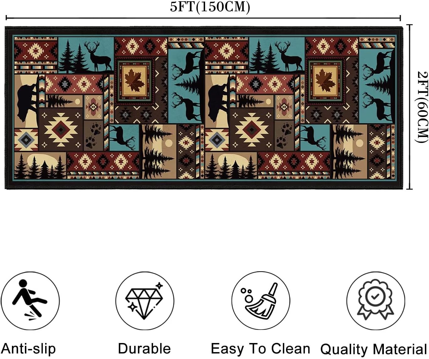 Rustic Cabin Wildlife Runner Rug 2x5 Rugs for Hallways,Maple Leaf Bear Moose Deer Country,Washable Kitchen Rug Runners Bedroom Carpets Non Slip Throw Rugs Vintage Area Carpet for Hallway,Bathroom