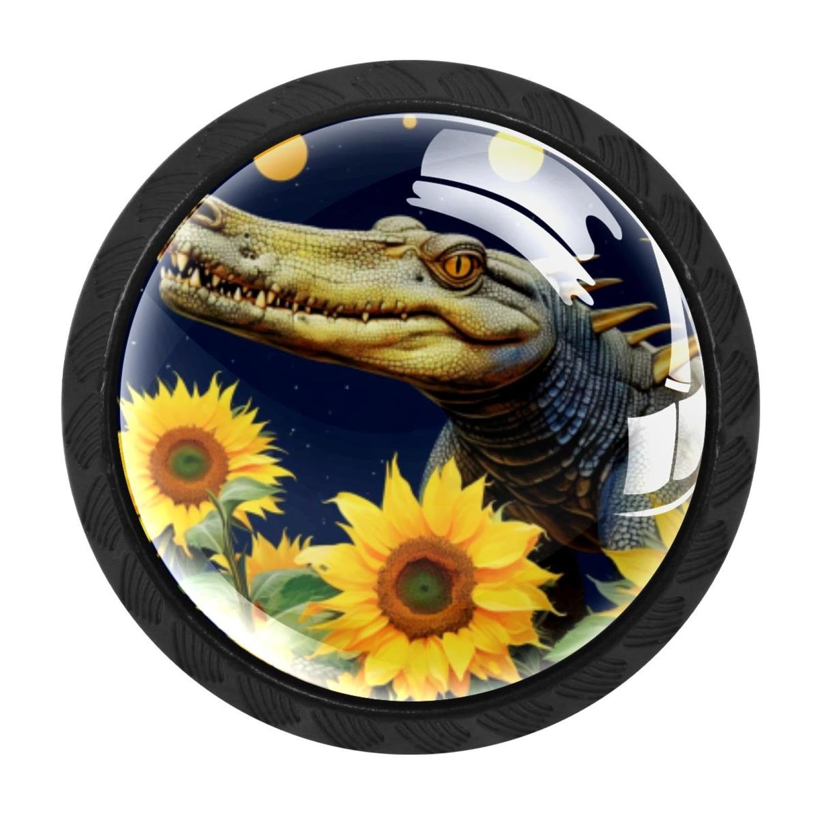 Chenzzzz Multicolored 04 Crocodile Starry Sunflower Drawer Knobs Pull Handles 4 Pcs Glass Cabinet Drawer Pulls For Home Kitchen Office Cabinet Cupboard