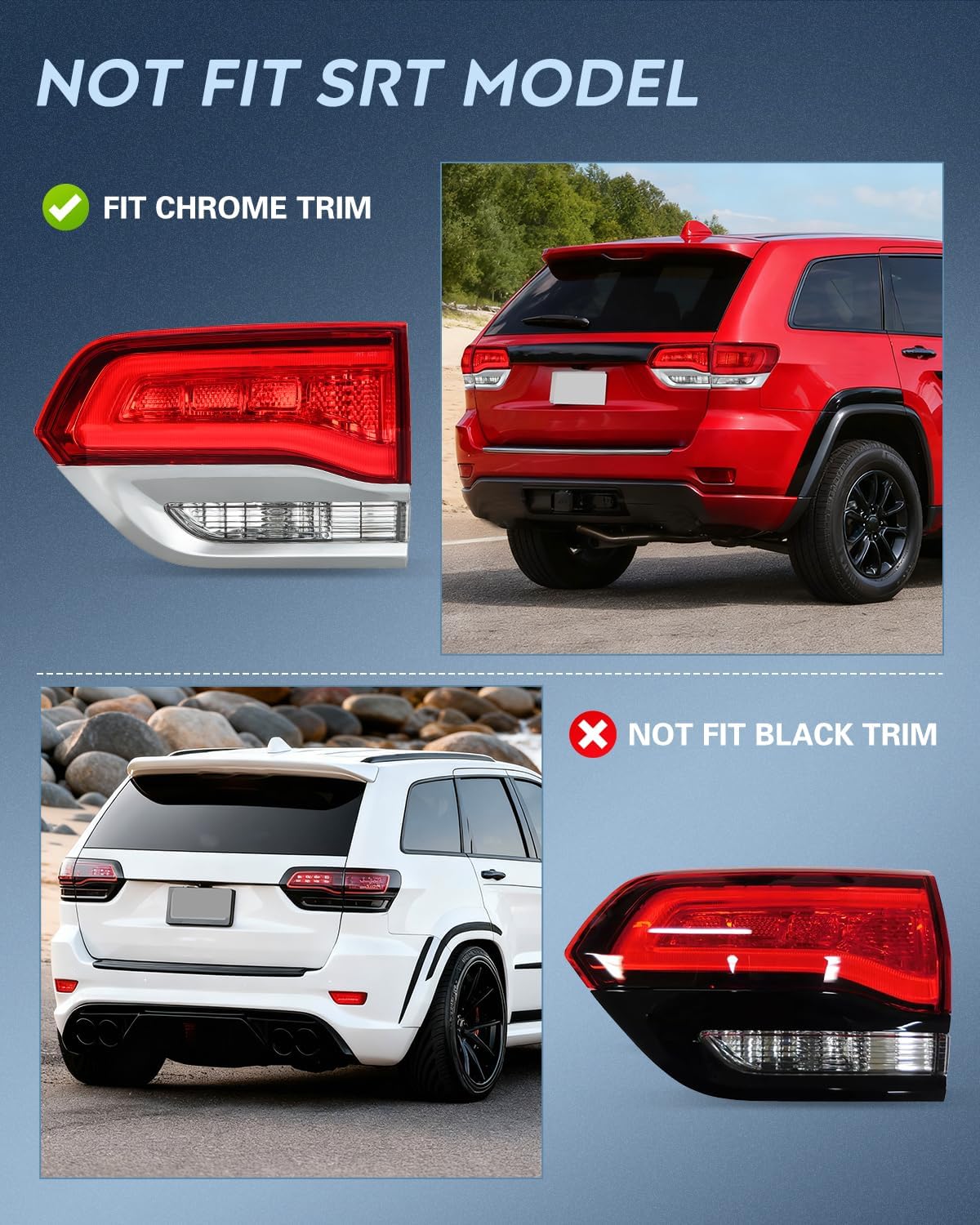 Nilight Taillight Assembly Compatible with 2014 2015 2016 2017 2018 2019 2020 Jeep Grand Cherokee Laredo/Limited/Overland/Summit Tail Lights Inner Passenger Side w/Bulbs