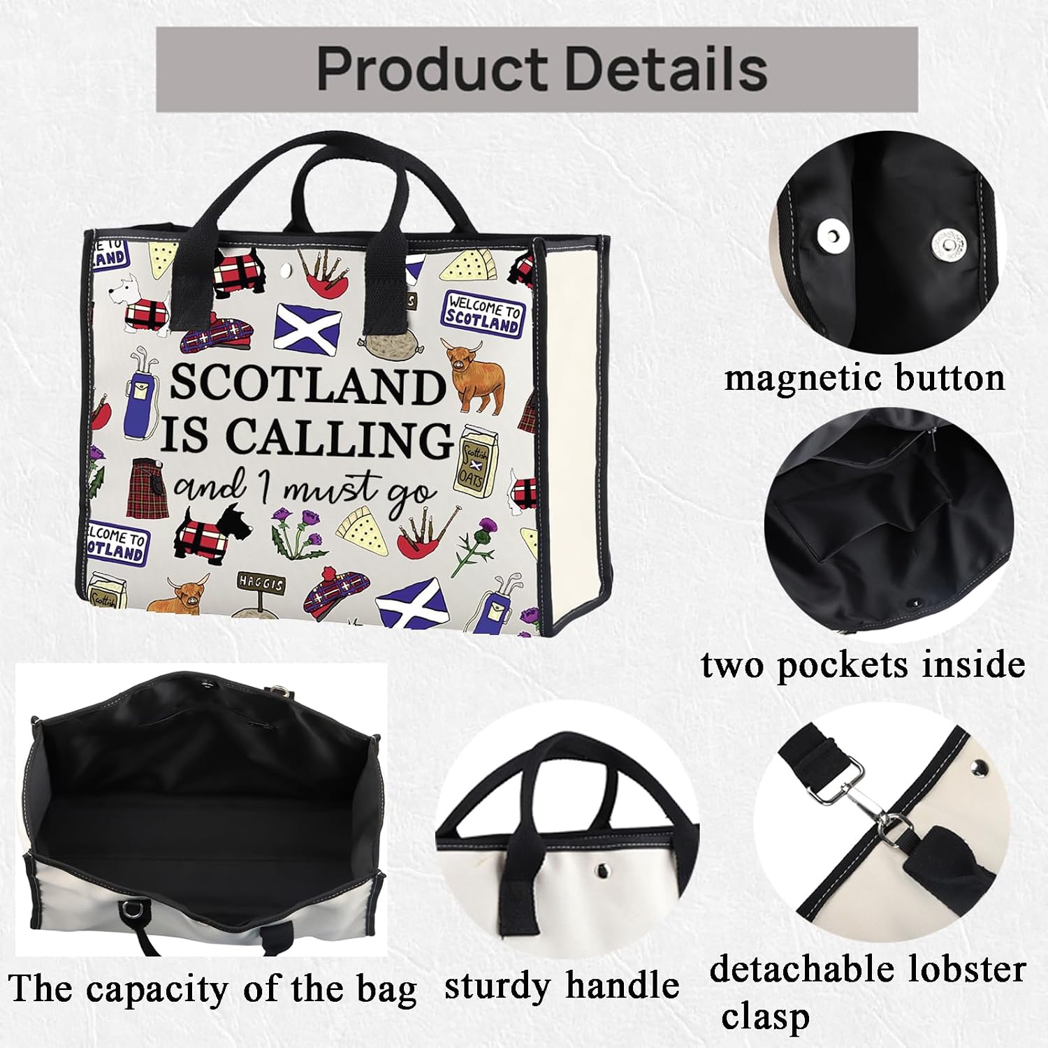 TSOTMO Scotland Gift Edinburgh Gift Scotland Is Calling And I Must Go Canvas Tote Bag For Scottish image 5