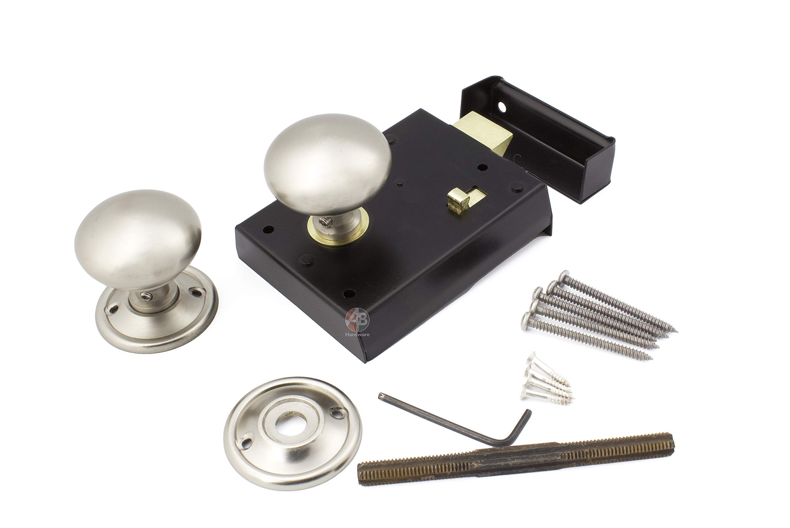 A.b Hardware Satin Nickel Old English Victorian Retro Style Rim Bathroom Bedroom Lock Latch Knob Set (Satin Nickel)